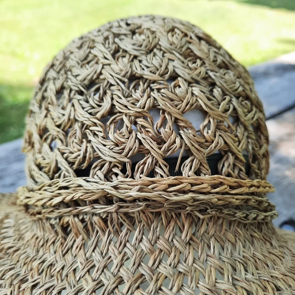 Scala Gal Woven Straw Hat Flower Detail Brim Natural Sun Hat Size 57cm